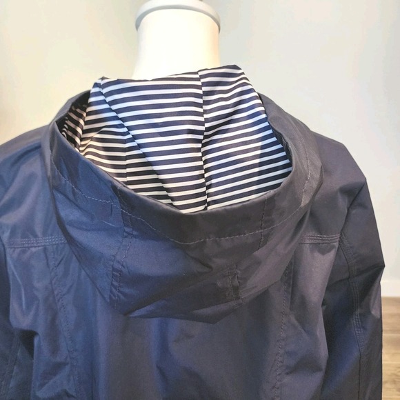 Susan Graver Rain Jacket Coat Womens Large Navy Blue Nautical Zip Hood Outdoor - Picture 3 of 14